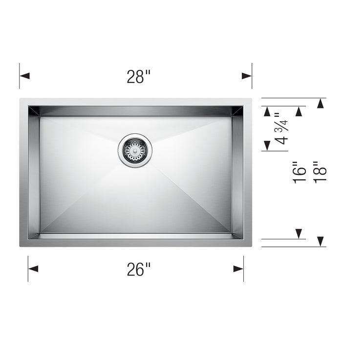 Blanco 443048 Quatrus R0 28" Single Bowl Undermount Stainless Steel Kitchen Sink