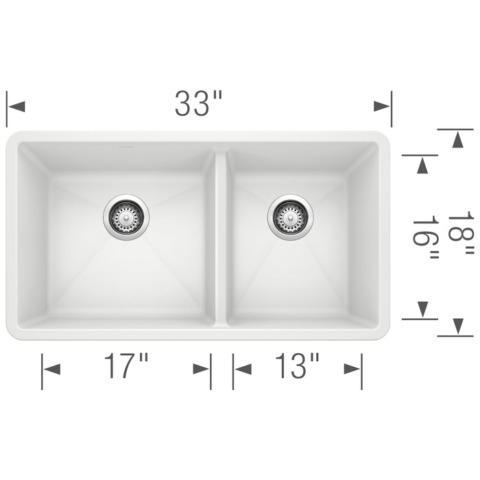 Blanco 441125 Precis SILGRANIT 33" 60/40 Double Bowl Undermount Kitchen Sink - White