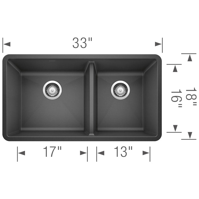 Blanco 441128 Precis SILGRANIT 33" 60/40 Double Bowl Undermount Kitchen Sink - Anthracite