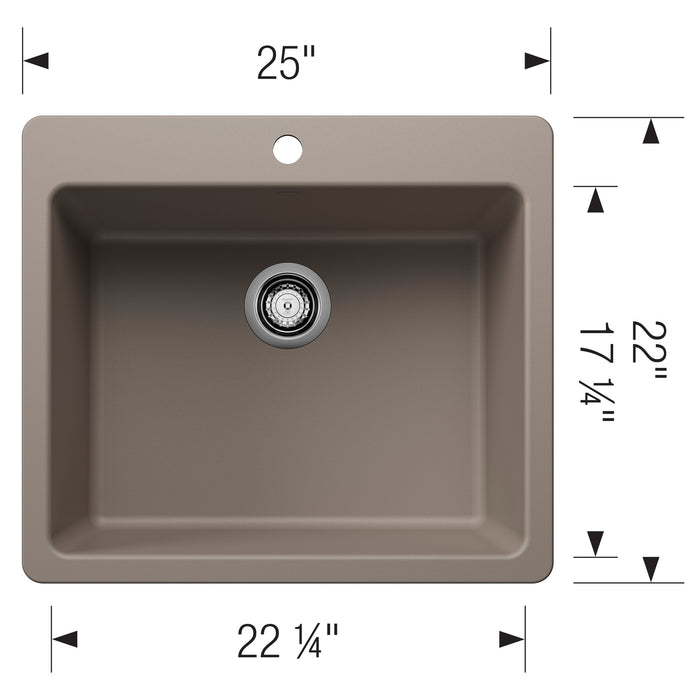 Blanco 443222 Liven SILGRANIT 25" Single Bowl Dual Mount Kitchen Sink - Truffle