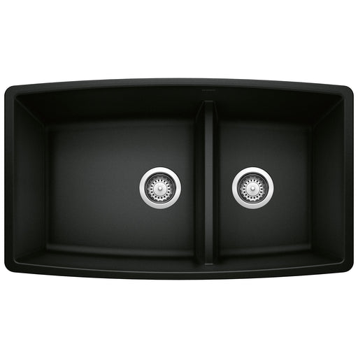 Blanco 442939 Performa SILGRANIT 33" 60/40 Double Bowl Undermount Kitchen Sink with Low Divide - Coal Black