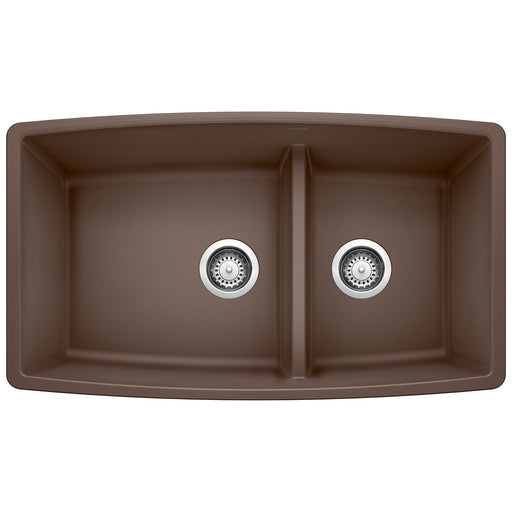 Blanco 441313 Performa SILGRANIT 33" 60/40 Double Bowl Undermount Kitchen Sink with Low Divide - Cafe