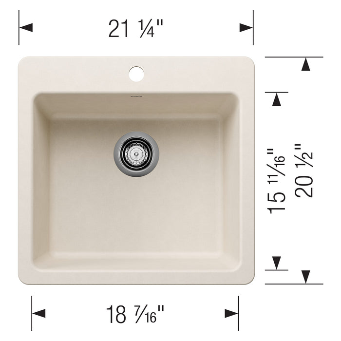 Blanco 443233 Liven SILGRANIT 21" Single Bowl Dual Mount Kitchen Sink - Soft White