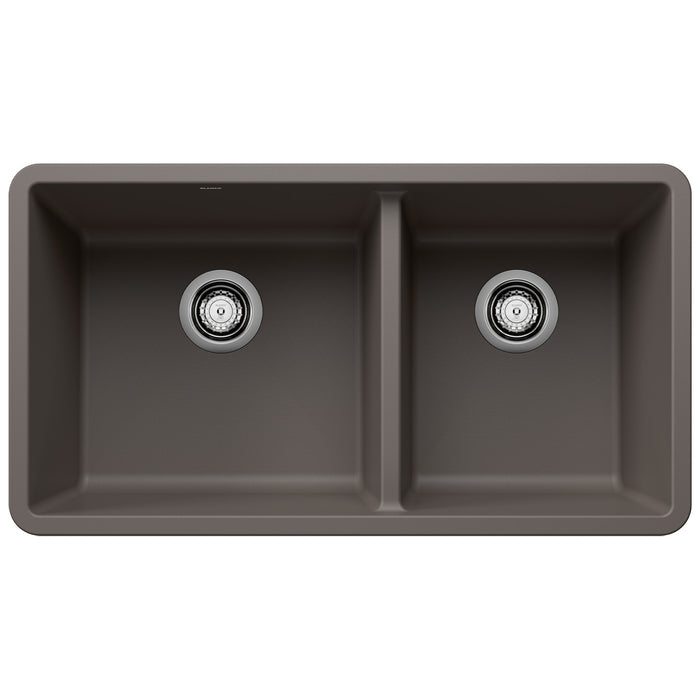 Blanco 443118 Precis SILGRANIT 33" 60/40 Double Bowl Undermount Kitchen Sink - Volcano Gray
