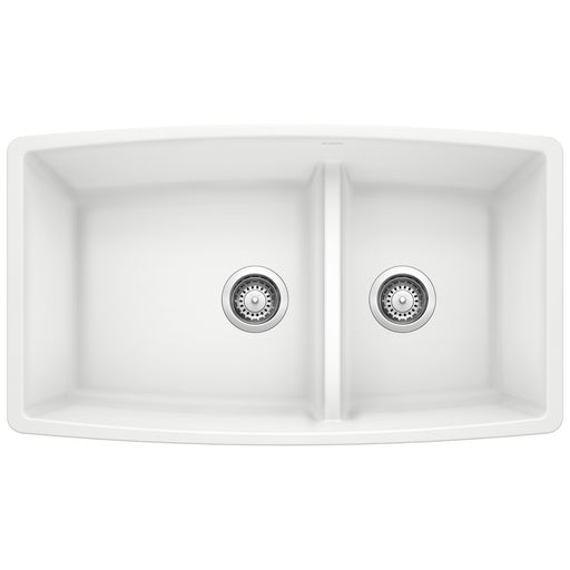 Blanco 441310 Performa SILGRANIT 33" 60/40 Double Bowl Undermount Kitchen Sink with Low Divide - White
