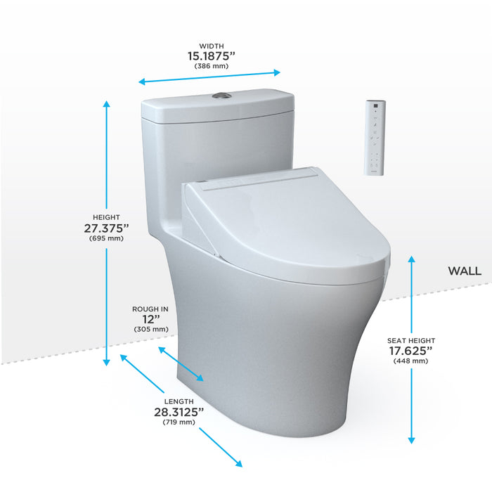 TOTO MW6463084CEMFGN#01 Aquia IV Elongated Dual Flush Universal Height Toilet with C5 Washlet Bidet Seat