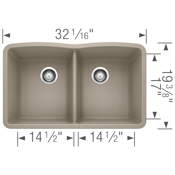 Blanco 441286 Diamond SILGRANIT 32" 50/50 Double Bowl Undermount Kitchen Sink - Truffle