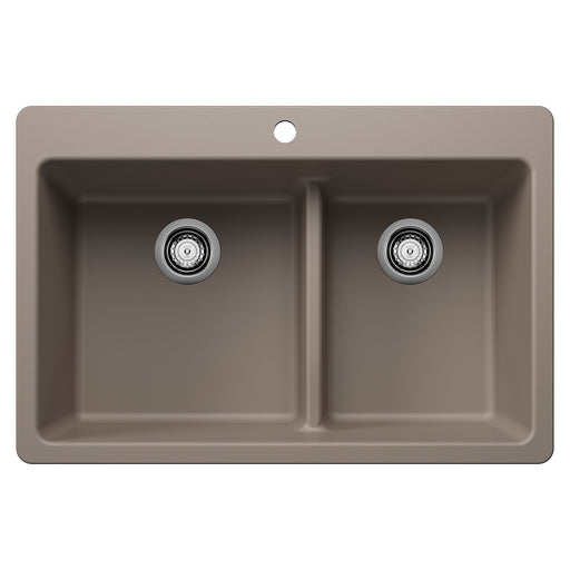 Blanco 443214 Liven SILGRANIT 33" 60/40 Double Bowl Dual Mount Kitchen Sink with Low Divide - Truffle
