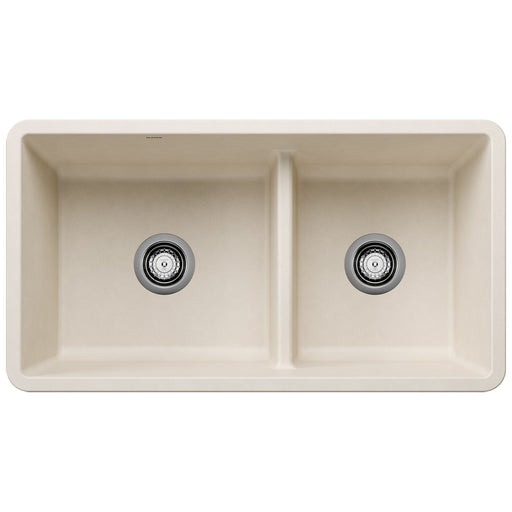 Blanco 443080 Precis SILGRANIT 33" 60/40 Reversible Double Bowl Undermount Kitchen Sink with Low Divide - Soft White