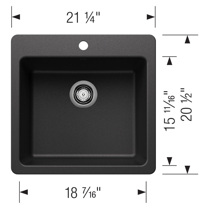 Blanco 443227 Liven SILGRANIT 21" Single Bowl Dual Mount Kitchen Sink - Anthracite