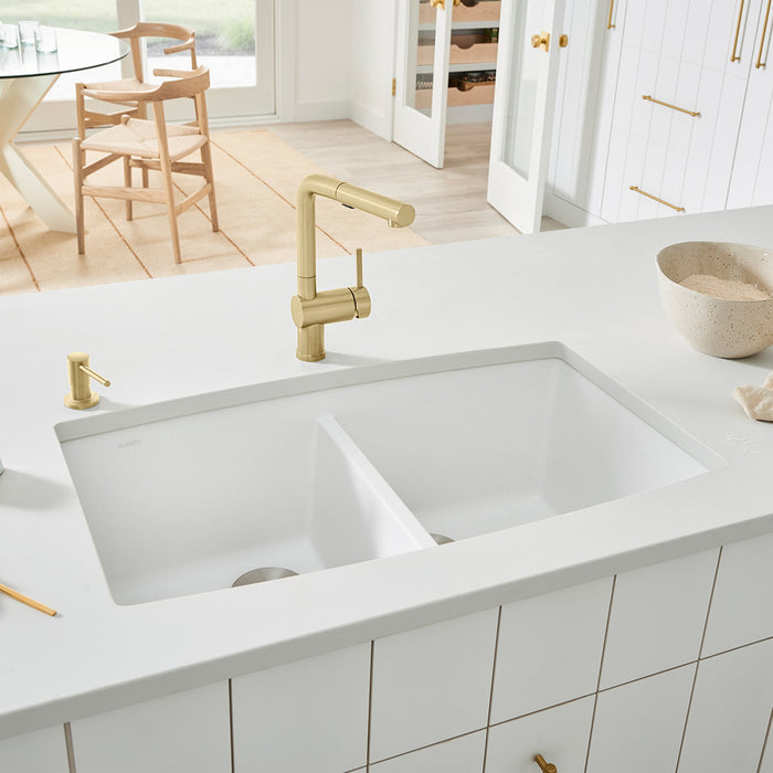 Blanco 440071 Performa SILGRANIT 33" 50/50 Double Bowl Undermount Kitchen Sink - White