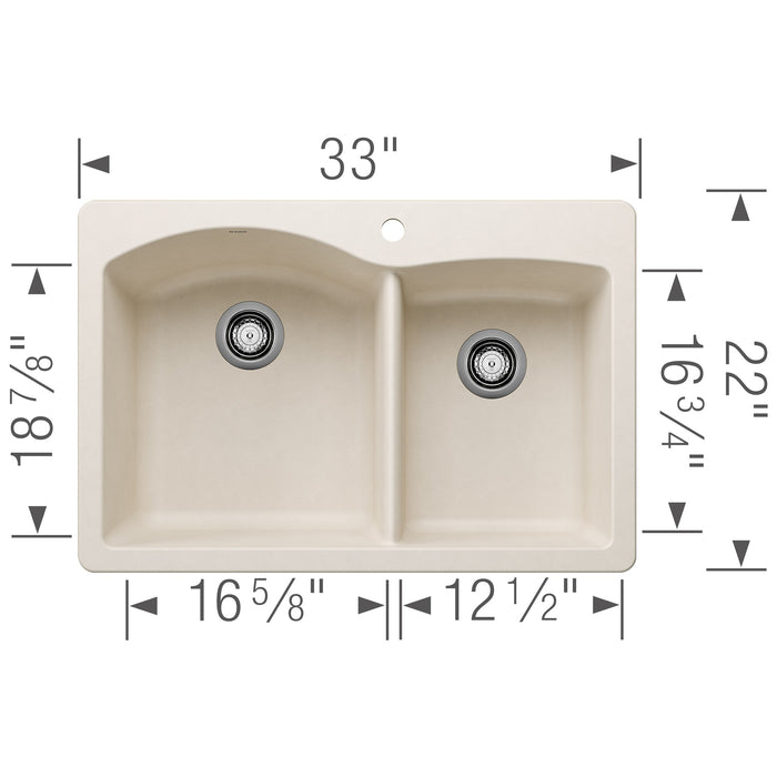Blanco 443063 Diamond SILGRANIT 33" 60/40 Double Bowl Dual Mount Kitchen Sink - Soft White