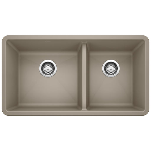 Blanco 441296 Precis SILGRANIT 33" 60/40 Double Bowl Undermount Kitchen Sink - Truffle