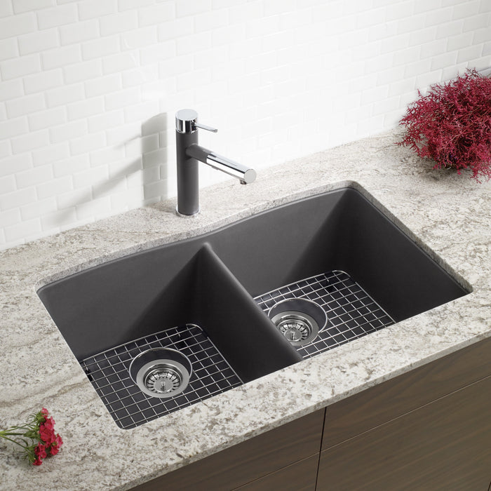 Blanco 441470 Diamond SILGRANIT 32" 50/50 Double Bowl Undermount Kitchen Sink - Cinder