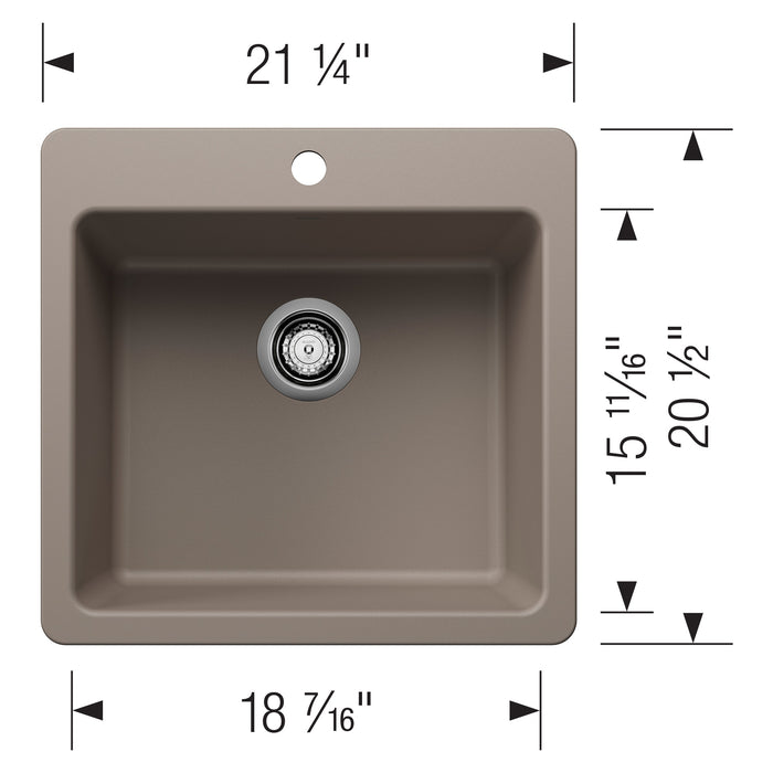 Blanco 443230 Liven SILGRANIT 21" Single Bowl Dual Mount Kitchen Sink - Truffle