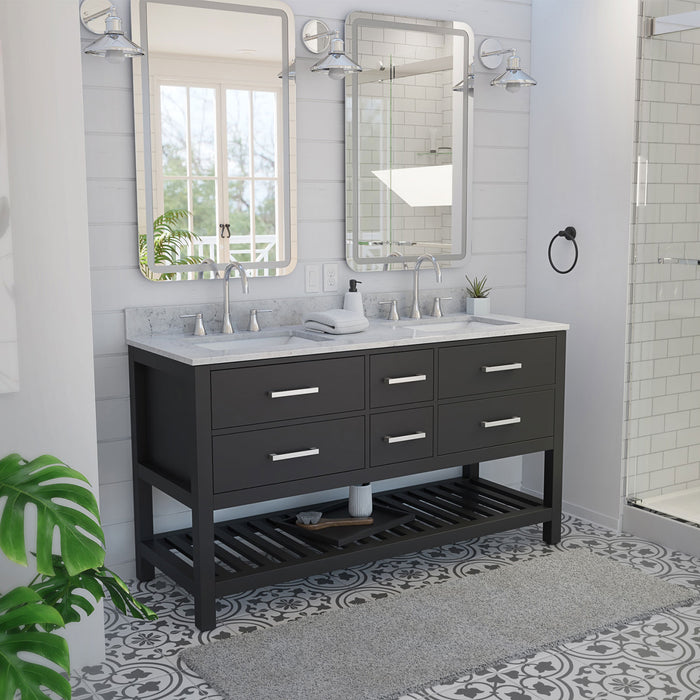 DreamLine VFVC602234SWMBK Valencia 60" Birch & Oak Console Vanity with Rectangular Undermount Sinks - Black