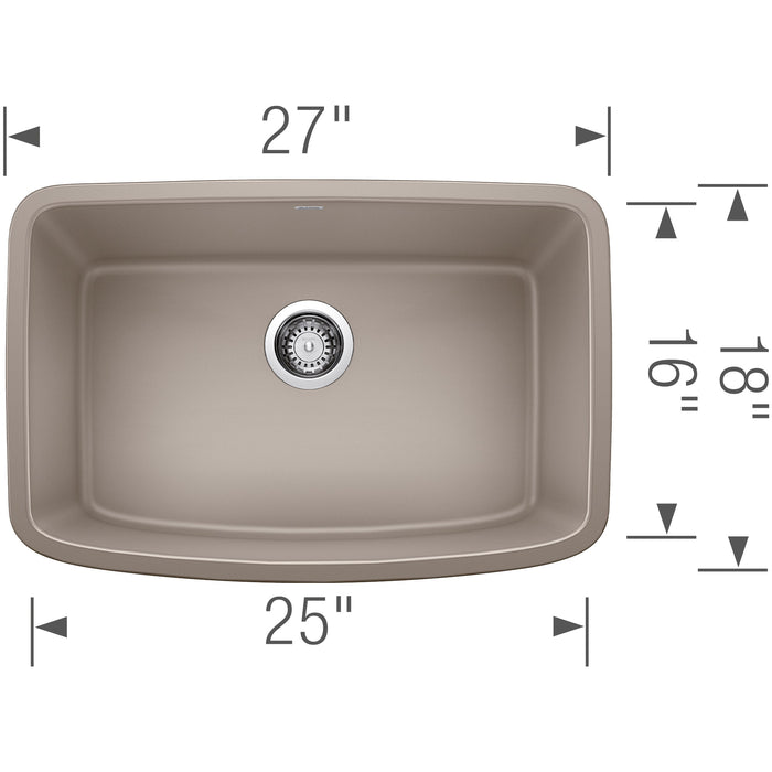 Blanco 442549 Valea SILGRANIT 27" Single Bowl Undermount Kitchen Sink - Truffle