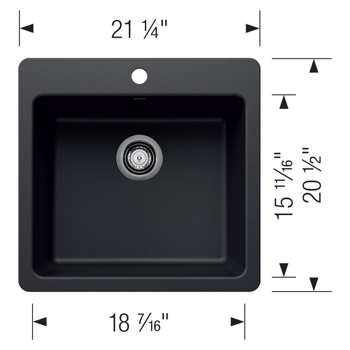 Blanco 443226 Liven SILGRANIT 21" Single Bowl Dual Mount Kitchen Sink - Coal Black
