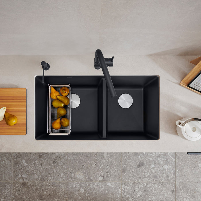 Blanco 442926 Precis SILGRANIT 33" 60/40 Double Bowl Undermount Kitchen Sink - Coal Black