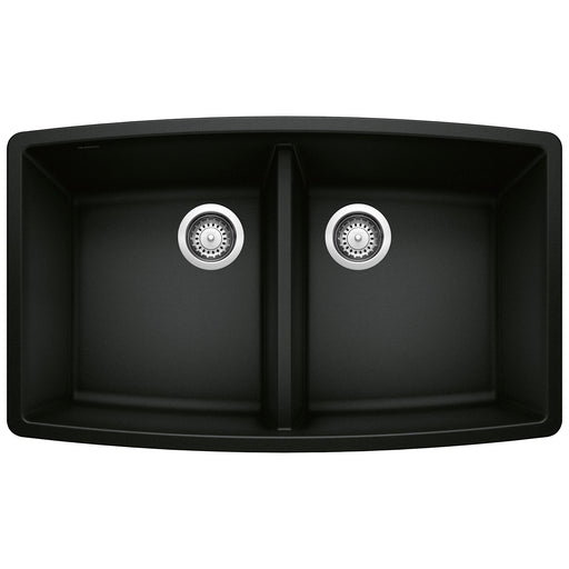 Blanco 442937 Performa SILGRANIT 33" 50/50 Double Bowl Undermount Kitchen Sink - Coal Black