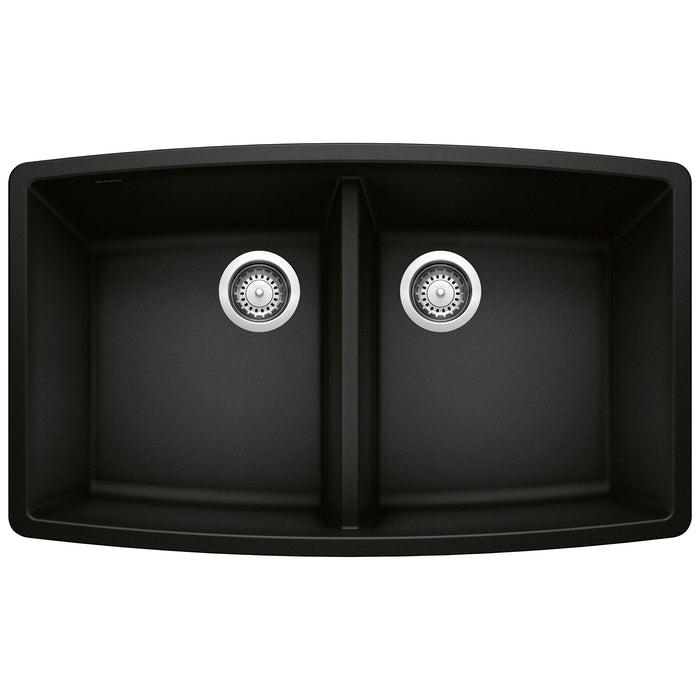Blanco 442937 Performa SILGRANIT 33" 50/50 Double Bowl Undermount Kitchen Sink - Coal Black