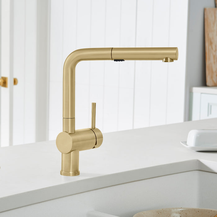 Blanco 526686 Linus Low Arc Pull-Out Dual-Spray Kitchen Faucet - Satin Gold