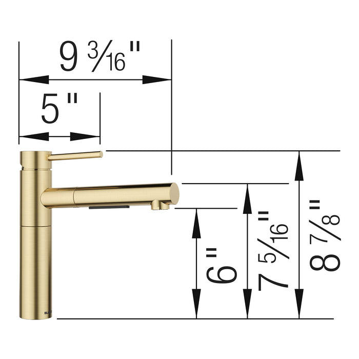 Blanco 527561 Alta II Low Arc Pull-Out Dual-Spray Kitchen Faucet - Satin Gold