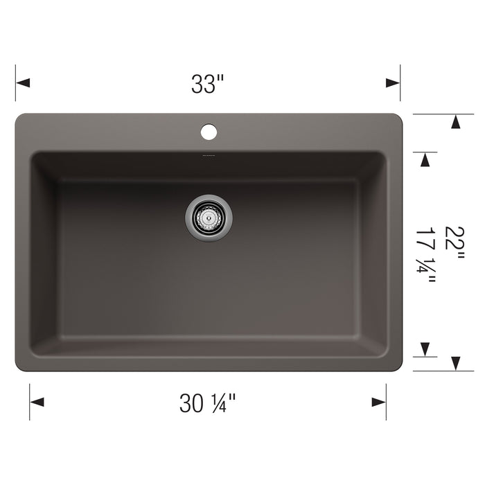 Blanco 443200 Liven SILGRANIT 33" Super Single Dual Mount Kitchen Sink - Volcano Gray