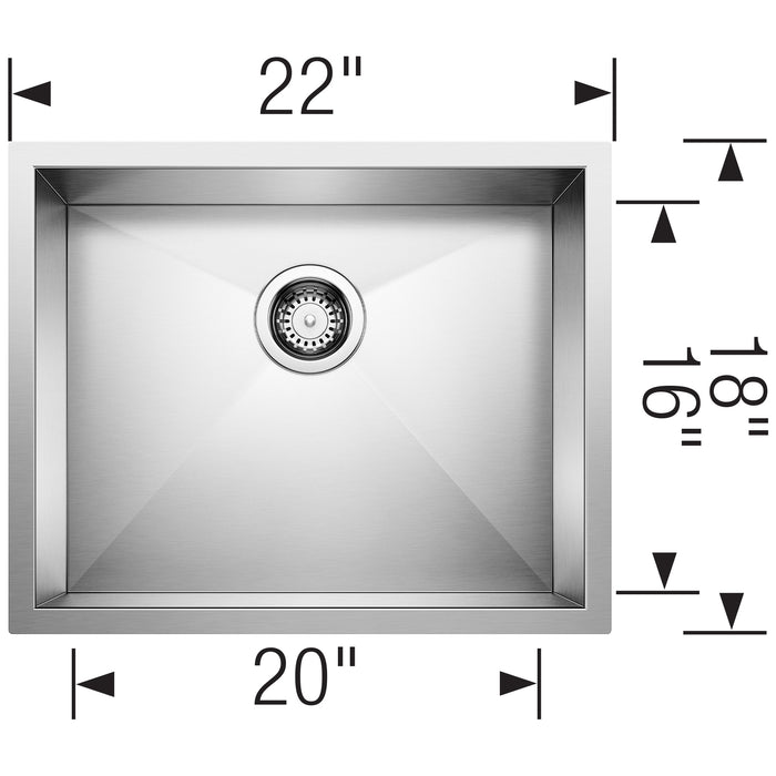 Blanco 443050 Quatrus R0 22" Single Bowl Undermount Stainless Steel Kitchen Sink
