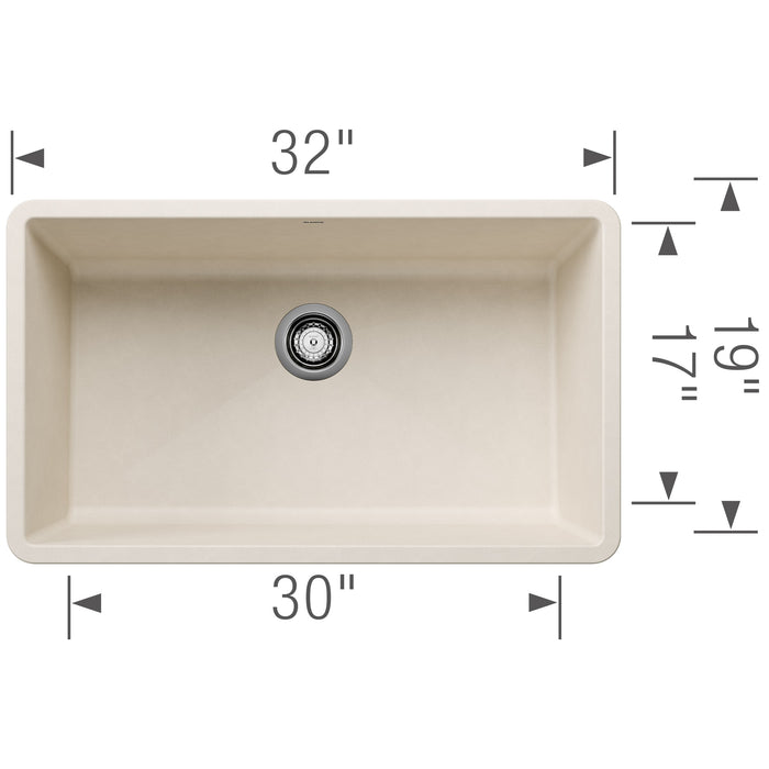 Blanco 443084 Precis SILGRANIT 32" Super Single Undermount Kitchen Sink - Soft White