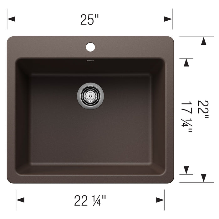 Blanco 443223 Liven SILGRANIT 25" Single Bowl Dual Mount Kitchen Sink - Cafe