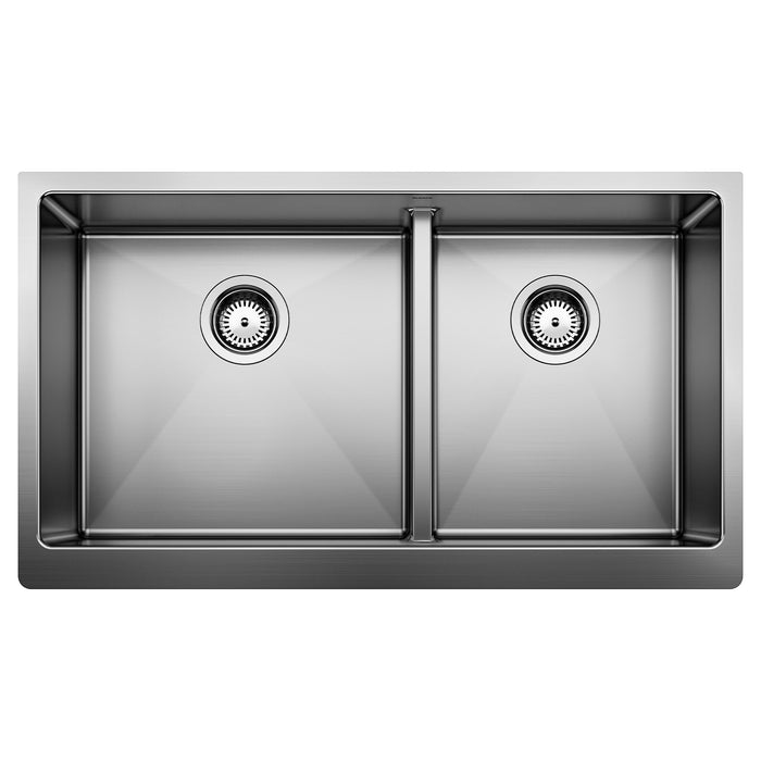 Blanco 525242 Quatrus R15 33" 60/40 Double Bowl Apron-Front Stainless Steel Farmhouse Sink
