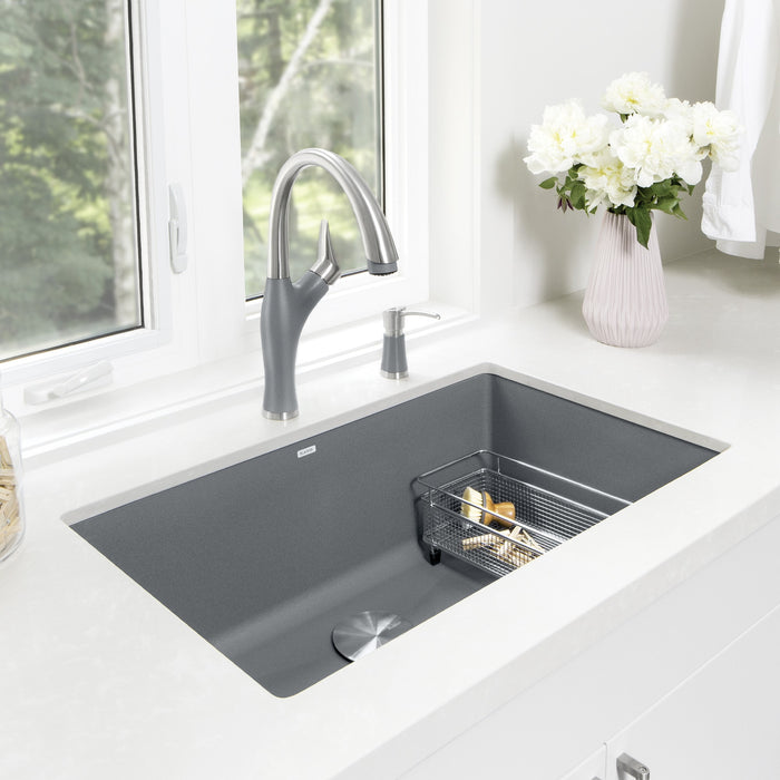 Blanco 440148 Precis SILGRANIT 32" Super Single Undermount Kitchen Sink - Metallic Gray
