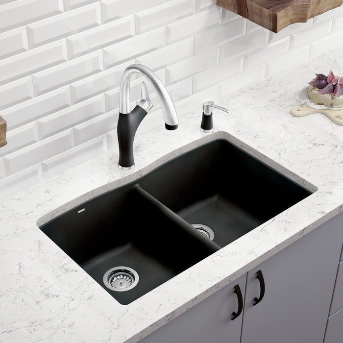Blanco 440220 Diamond SILGRANIT 33" 50/50 Double Bowl Dual Mount Kitchen Sink - Anthracite
