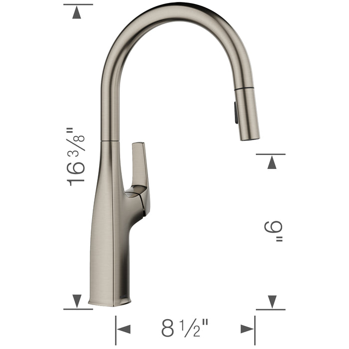 Blanco 443249 Rivana High Arc Pull-Down Dual-Spray Kitchen Faucet - Satin Platinum