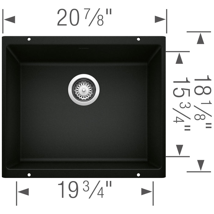 Blanco 442933 Precis SILGRANIT 21" Single Bowl Undermount Kitchen Sink - Coal Black