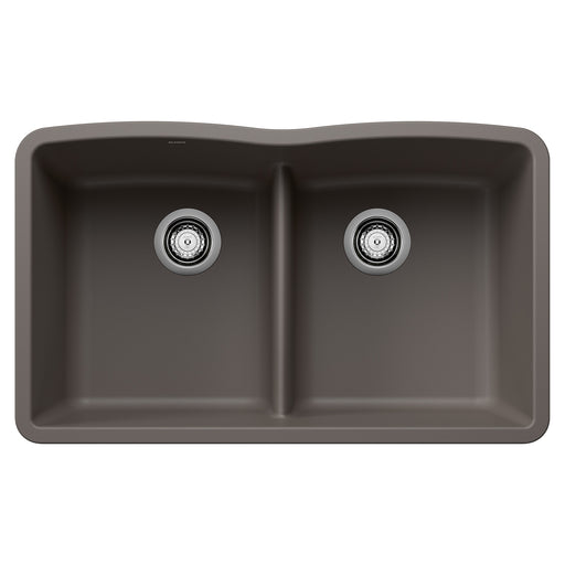 Blanco 443106 Diamond SILGRANIT 32" 50/50 Double Bowl Undermount Kitchen Sink with Low Divide - Volcano Gray