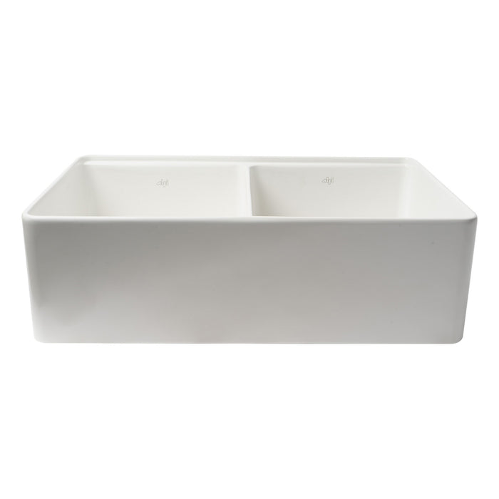 ALFI Brand ABFS3320D-W White 33" x 20" Workstation Double Bowl Step Rim Fireclay Farm Sink