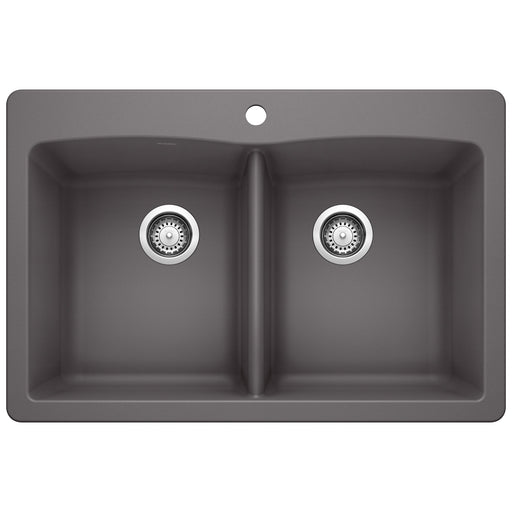 Blanco 441466 Diamond SILGRANIT 33" 50/50 Double Bowl Dual Mount Kitchen Sink - Cinder