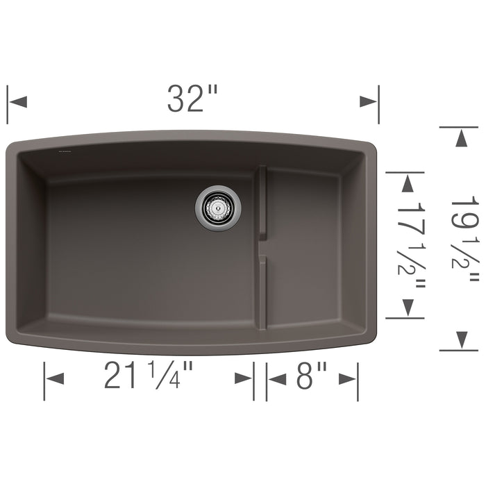Blanco 443122 Performa Cascade SILGRANIT 32" Single Bowl Undermount Kitchen Sink in Volcano Gray