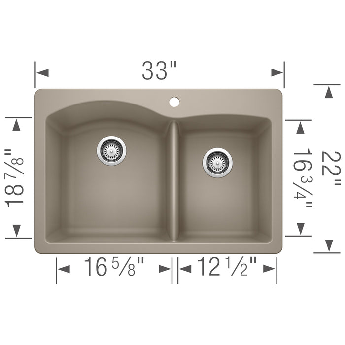 Blanco 441283 Diamond SILGRANIT 33" 60/40 Double Bowl Dual Mount Kitchen Sink - Truffle