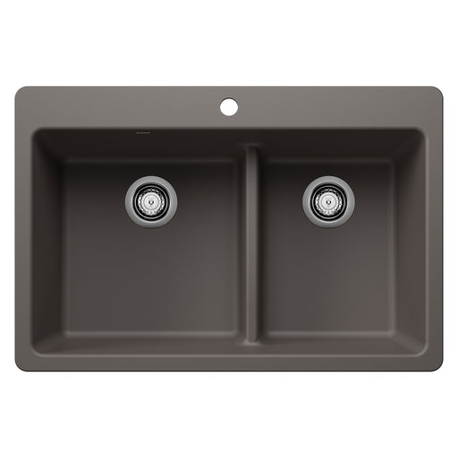 Blanco 443216 Liven SILGRANIT 33" 60/40 Double Bowl Dual Mount Kitchen Sink with Low Divide - Volcano Gray