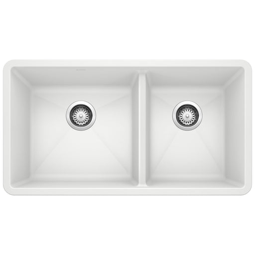 Blanco 441125 Precis SILGRANIT 33" 60/40 Double Bowl Undermount Kitchen Sink - White
