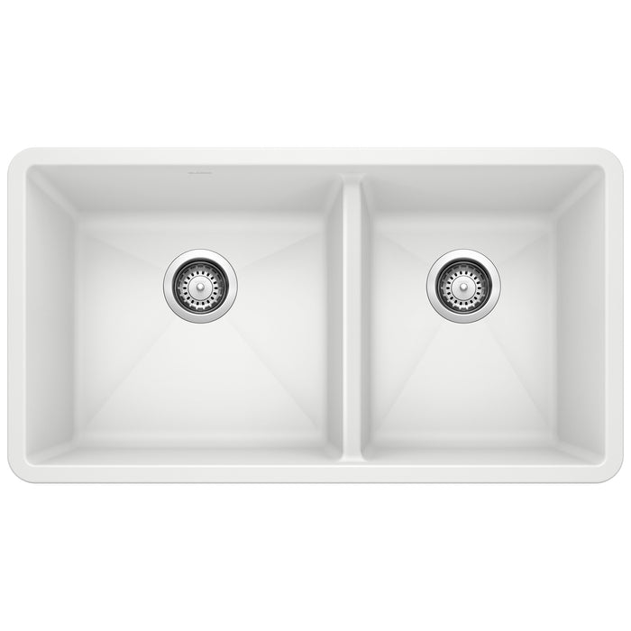 Blanco 441125 Precis SILGRANIT 33" 60/40 Double Bowl Undermount Kitchen Sink - White