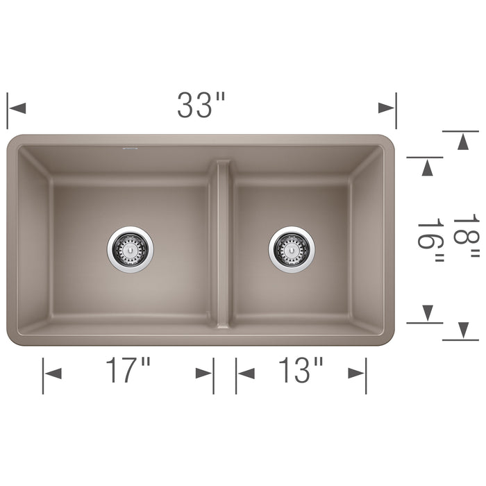 Blanco 442522 Precis SILGRANIT 33" 60/40 Reversible Double Bowl Undermount Kitchen Sink in Truffle