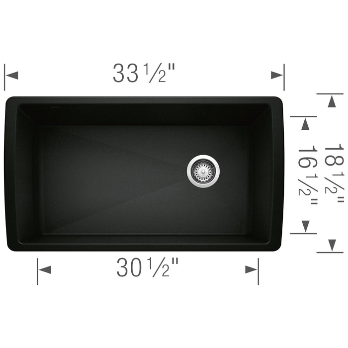 Blanco 442916 Diamond SILGRANIT 33" Super Single Undermount Kitchen Sink - Coal Black