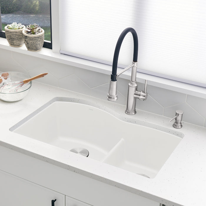 Blanco 441593 Diamond SILGRANIT 32" 60/40 Double Bowl Undermount Kitchen Sink in White
