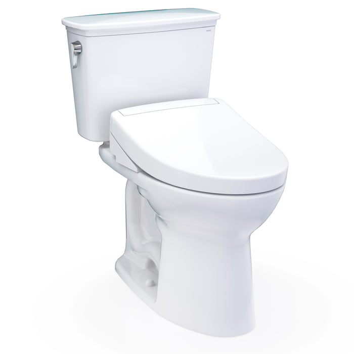 TOTO Drake Transitional Washlet+ Two-Piece Elongated 1.28 GPF Tornado Flush Toilet with S5 Bidet Seat, Cotton White - MW7863446CEG#01