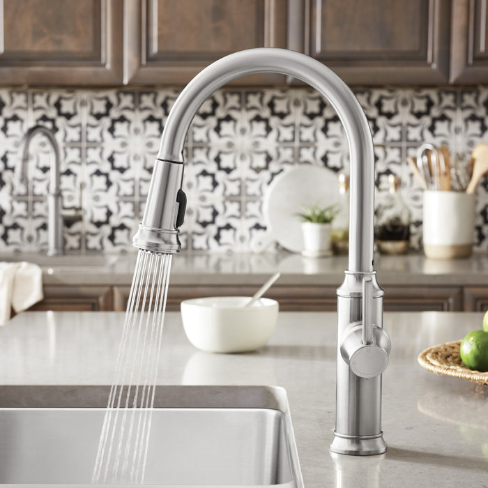 Blanco 442500 Empressa High Arc Pull-Down Dual-Spray Kitchen Faucet - PVD Steel