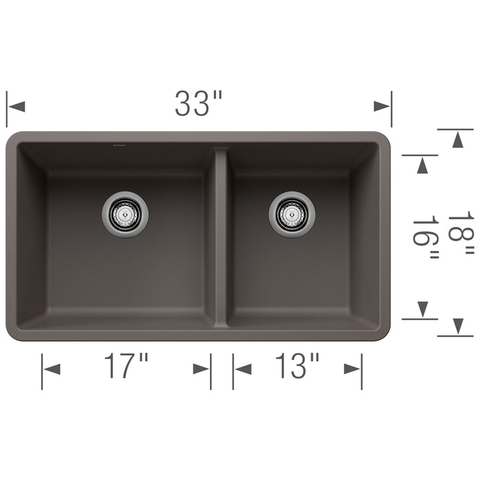Blanco 443118 Precis SILGRANIT 33" 60/40 Double Bowl Undermount Kitchen Sink - Volcano Gray